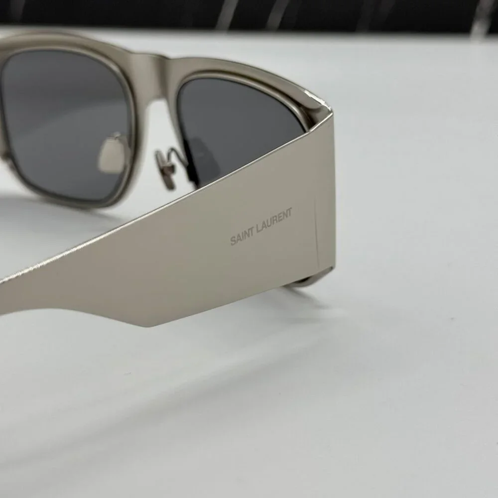 NEW  SL636 002 SAINT LAURENT SUNGLASSES UNISEX SILVER GREY METAL EYEWEAR - Picture 10 of 13